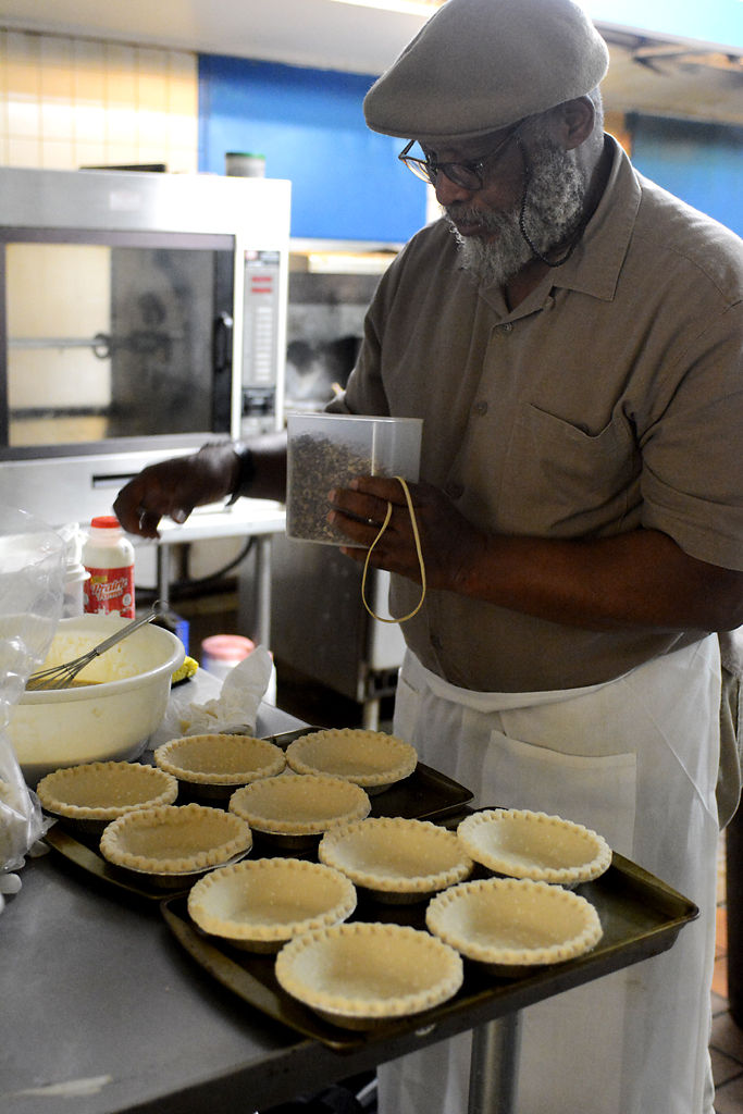 Sharif Hakim prepares his pecan pies